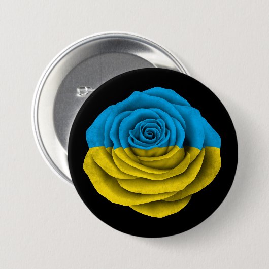 Ukrainische Rosen-Flagge auf Schwarzem Button (Vorne & Hinten)
