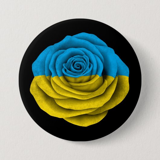Ukrainische Rosen-Flagge auf Schwarzem Button (Vorderseite)