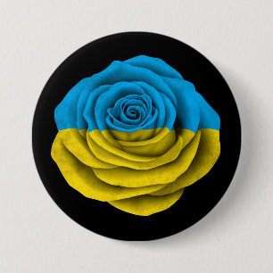 Ukrainische Rosen-Flagge auf Schwarzem Button