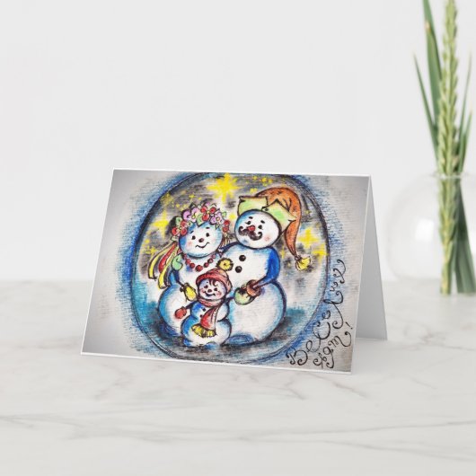 Ukrainische Schneemännerfamilie Postkarte (Vorderseite)
