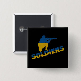 Ukrainische Soldaten, ukrainische Flagge Button