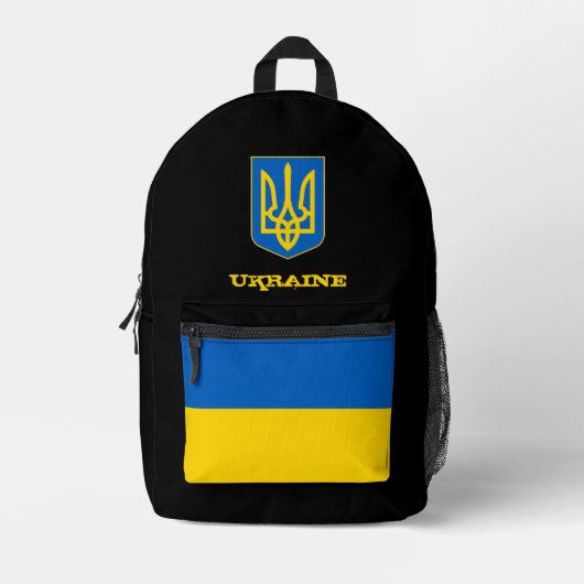 ukrainische Tasche, ukrainische Flagge, Tryzub/Pat Bedruckter Rucksack (Vorderseite)