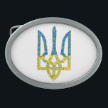 Ukrainische trident texturierte Flagge der Ukraine Ovale Gürtelschnalle<br><div class="desc">Texturierte ukrainische Nationalemblem Trident tryzub in ukrainischen Flaggenfarben und Schlagkreismuster</div>
