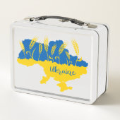 Ukrainische Typografie und Weizenohr auf ukrainisc Metall Brotdose (Rückseite)