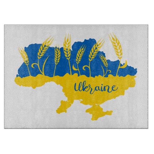 Ukrainische Typografie und Weizenohr auf ukrainisc Schneidebrett (Vorderseite)