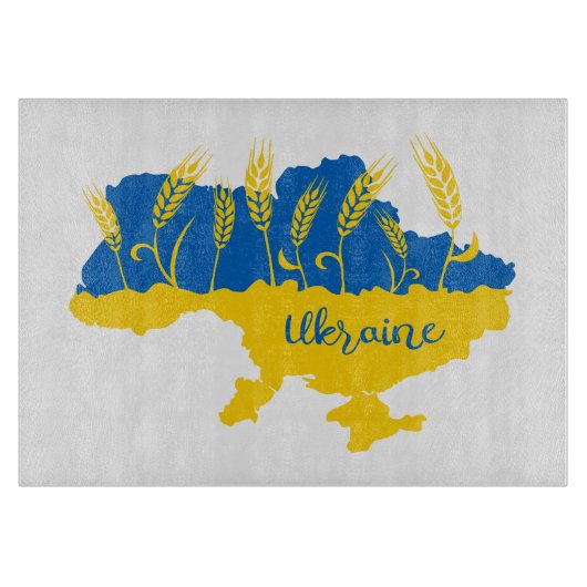 Ukrainische Typografie und Weizenohr auf ukrainisc Schneidebrett (Vorderseite)