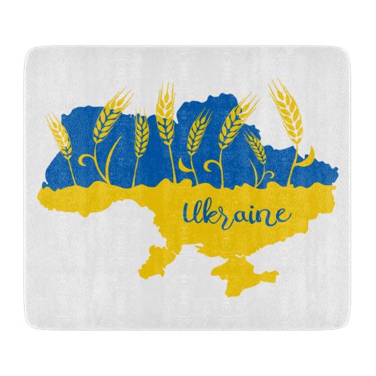 Ukrainische Typografie und Weizenohr auf ukrainisc Schneidebrett (Vorderseite)