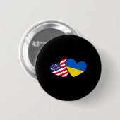 Ukrainische Ukraine 2 Herz Flagge Ich stehe mit de Button (Vorne & Hinten)
