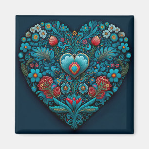Ukrainische Volkskunst - Inspiriertes Herz in Blau Magnet
