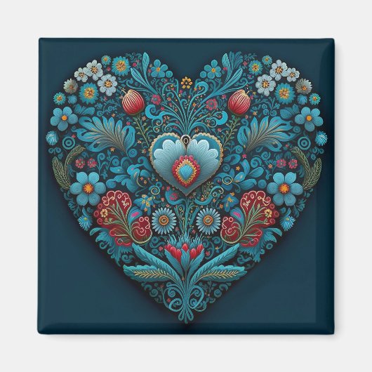 Ukrainische Volkskunst - Inspiriertes Herz in Blau Magnet (Vorne)