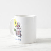 Ukrainische Volkspuppe mit Sonnenblume, Motanka. Kaffeetasse (Vorderseite Links)