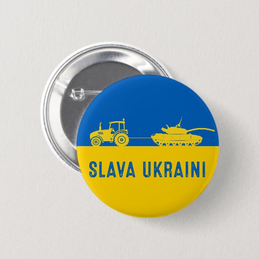 Ukrainischer Bauer stiehlt Panzer Schleppen Russla Button (Vorne & Hinten)