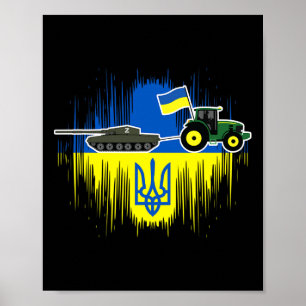 Ukrainischer Bauer stiehlt Panzer Ukraine-Flagge T Poster