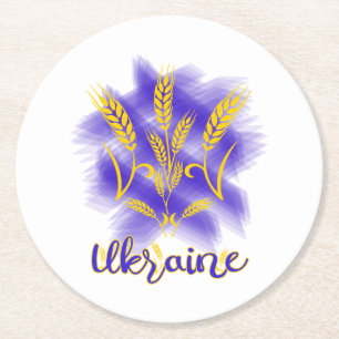 Ukrainischer Dreier aus Weizenohr Runder Pappuntersetzer