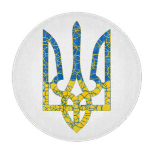 Ukrainischer Dreizack mit texturierter Flagge der Schneidebrett