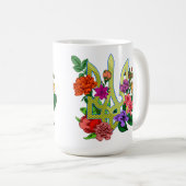 Ukrainischer Heraldik-Dreizack Tryzub blühende Blu Kaffeetasse (VorderseiteRechts)
