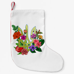 Ukrainischer Heraldik-Dreizack Tryzub blühende Blu Kleiner Weihnachtsstrumpf