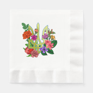 Ukrainischer Heraldik-Dreizack Tryzub blühende Blu Serviette