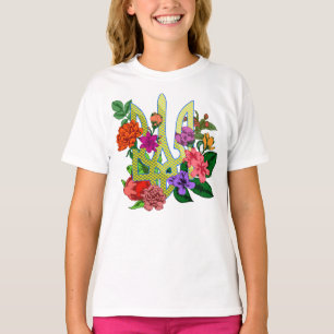 Ukrainischer Heraldik-Dreizack Tryzub blühende Blu T-Shirt