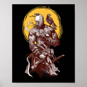 Ukrainischer Kosaken-Krieger hält Schwert kämpfend Poster