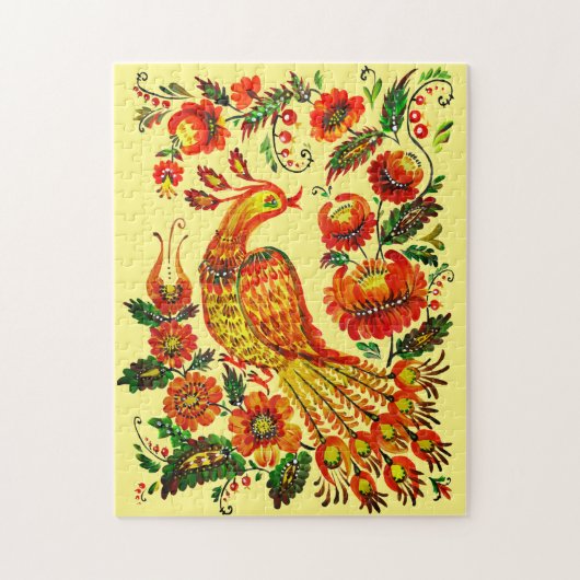 Ukrainischer Kunstvogel und Blume Petrykiwka Maler Puzzle (Vertikal)