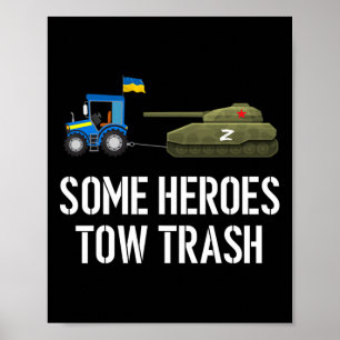 Ukrainischer Landwirt zieht aufgegebenen Panzer Poster