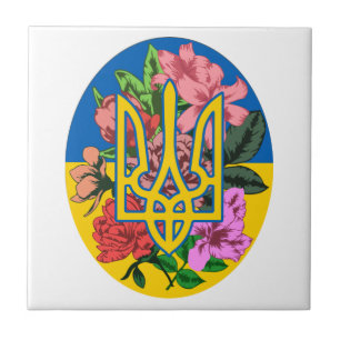 ukrainischer Präsident und ukrainische Flagge mit Fliese