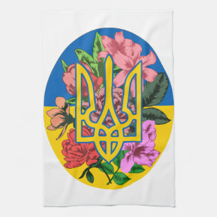 ukrainischer Präsident und ukrainische Flagge mit  Geschirrtuch
