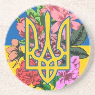 ukrainischer Präsident und ukrainische Flagge mit  Getränkeuntersetzer