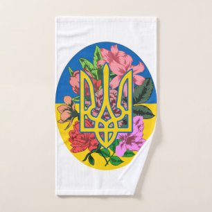 ukrainischer Präsident und ukrainische Flagge mit Handtuch