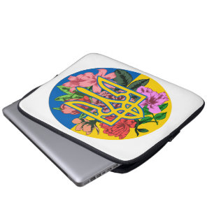 ukrainischer Präsident und ukrainische Flagge mit  Laptopschutzhülle