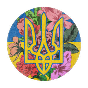 ukrainischer Präsident und ukrainische Flagge mit Schneidebrett