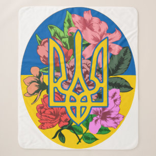 ukrainischer Präsident und ukrainische Flagge mit  Sherpadecke