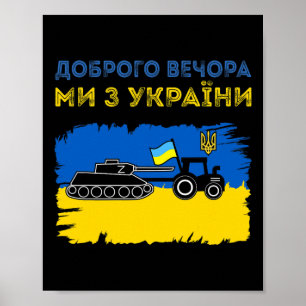 Ukrainischer Traktor zieht einen russischen Panzer Poster