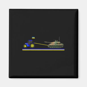 Ukrainischer Traktor zieht Panzer mit der Flagge d Magnet
