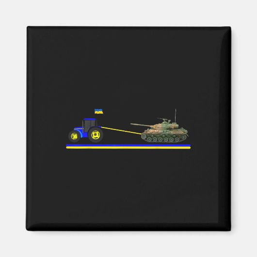 Ukrainischer Traktor zieht Panzer mit der Flagge d Magnet (Vorne)