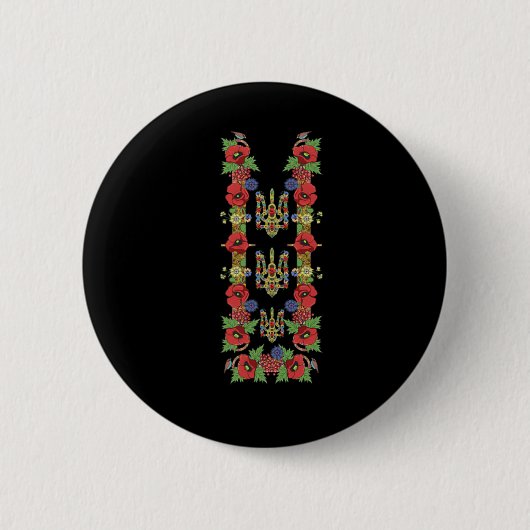 Ukrainischer Trysub Rote Mohnblumen Retro Floral U Button (Vorderseite)