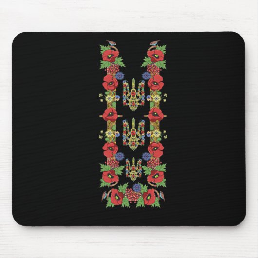 Ukrainischer Trysub Rote Mohnblumen Retro Floral U Mousepad (Vorne)