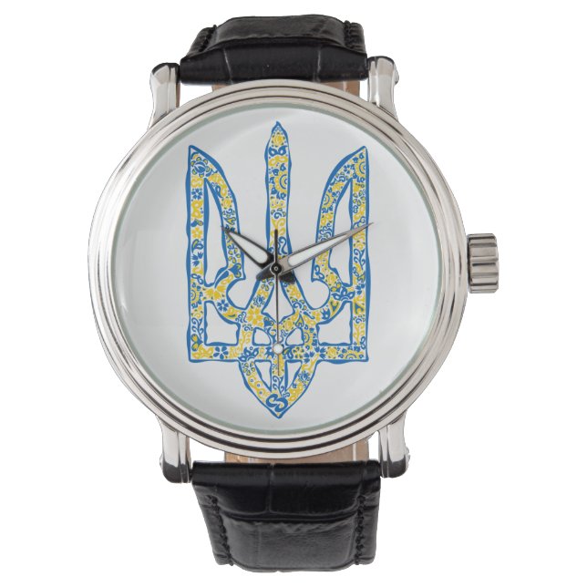 Ukrainisches Emblem trident tryzub ethnisch Armbanduhr (Vorderseite)