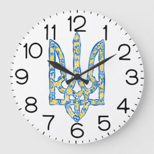 Ukrainisches Emblem trident tryzub ethnisch Große Wanduhr