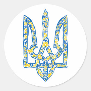 Ukrainisches Emblem trident tryzub ethnisch Runder Aufkleber