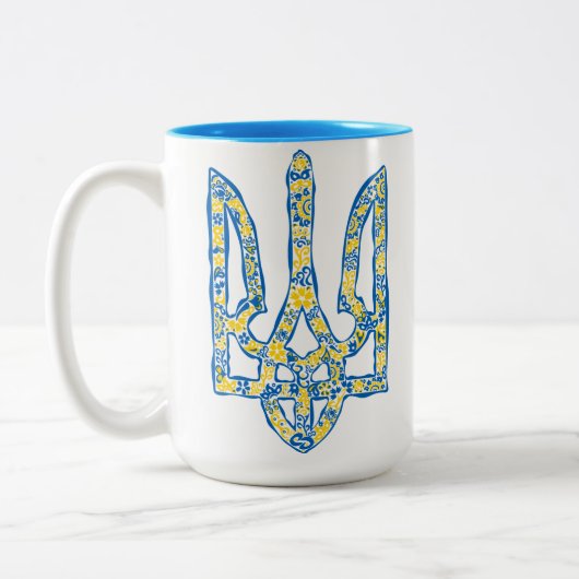 Ukrainisches Emblem trident tryzub ethnisch Zweifarbige Tasse (Links)