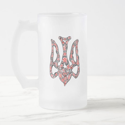 Ukrainisches Emblem trident tryzub stilisiert Mattglas Bierglas (Links)