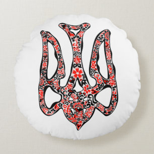 Ukrainisches Emblem trident tryzub stilisiert Rundes Kissen