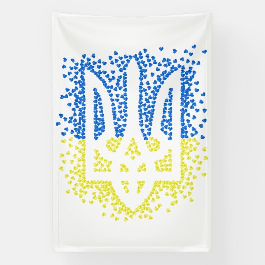 Ukrainisches Emblem trident tryzub zerstreut Herze Banner (Vertikal)