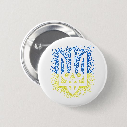 Ukrainisches Emblem trident tryzub zerstreut Herze Button (Vorne & Hinten)