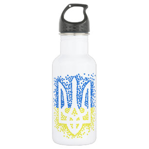 Ukrainisches Emblem trident tryzub zerstreut Herze Edelstahlflasche