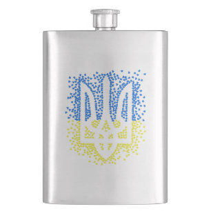 Ukrainisches Emblem trident tryzub zerstreut Herze Flachmann