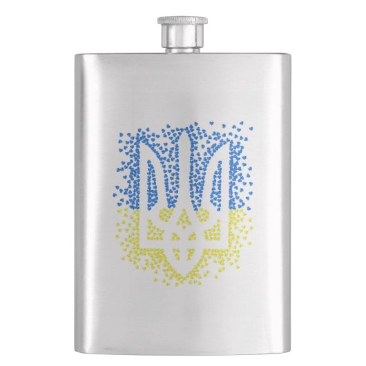 Ukrainisches Emblem trident tryzub zerstreut Herze Flachmann (Vorderseite)