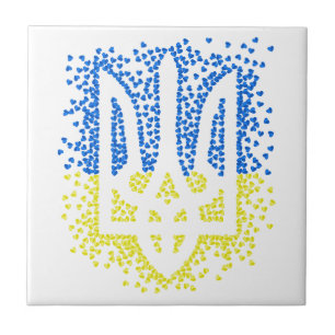 Ukrainisches Emblem trident tryzub zerstreut Herze Fliese